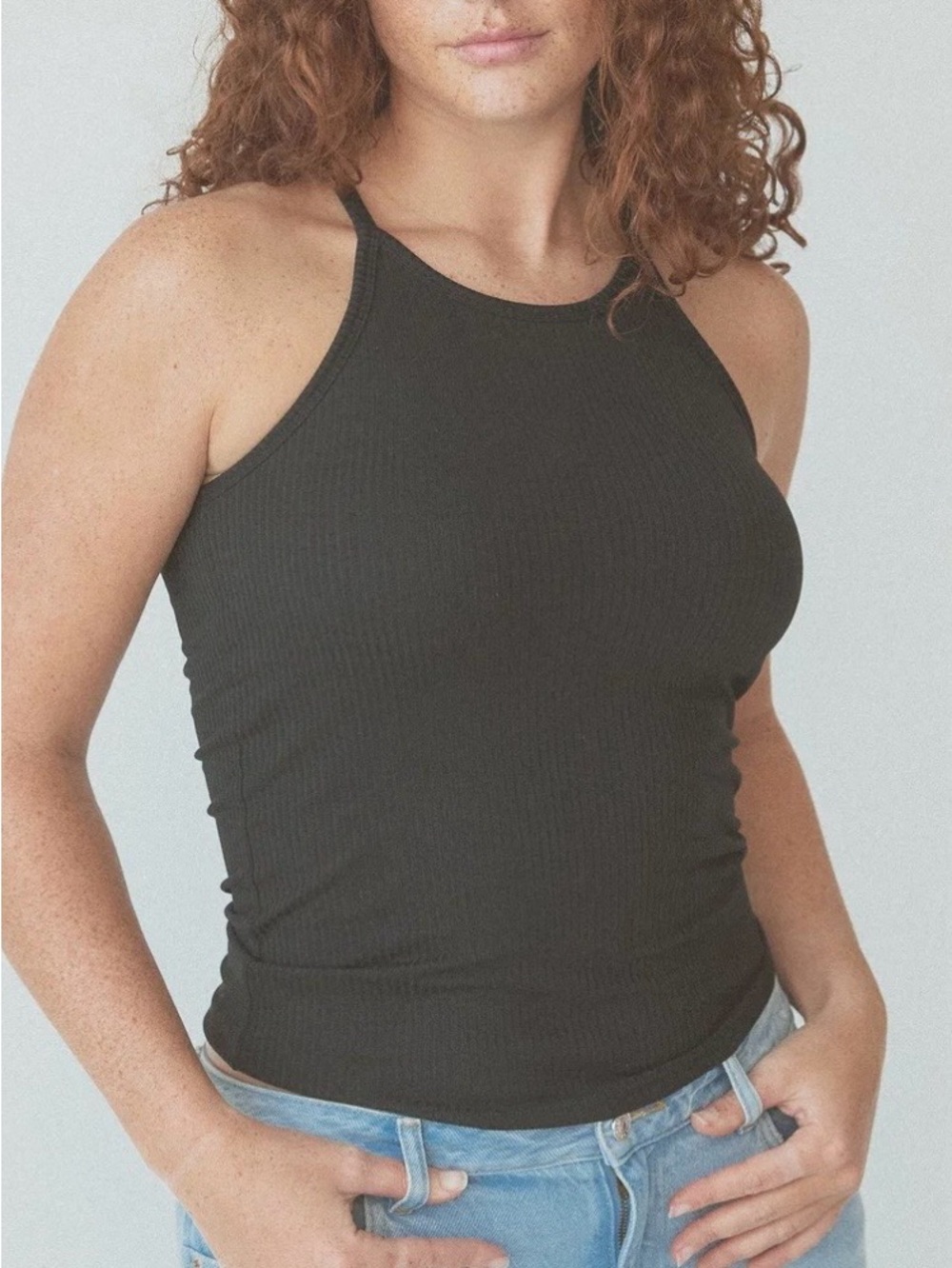 Klassy Network Black Ribbed High Neck Brami, Size Large, GUC